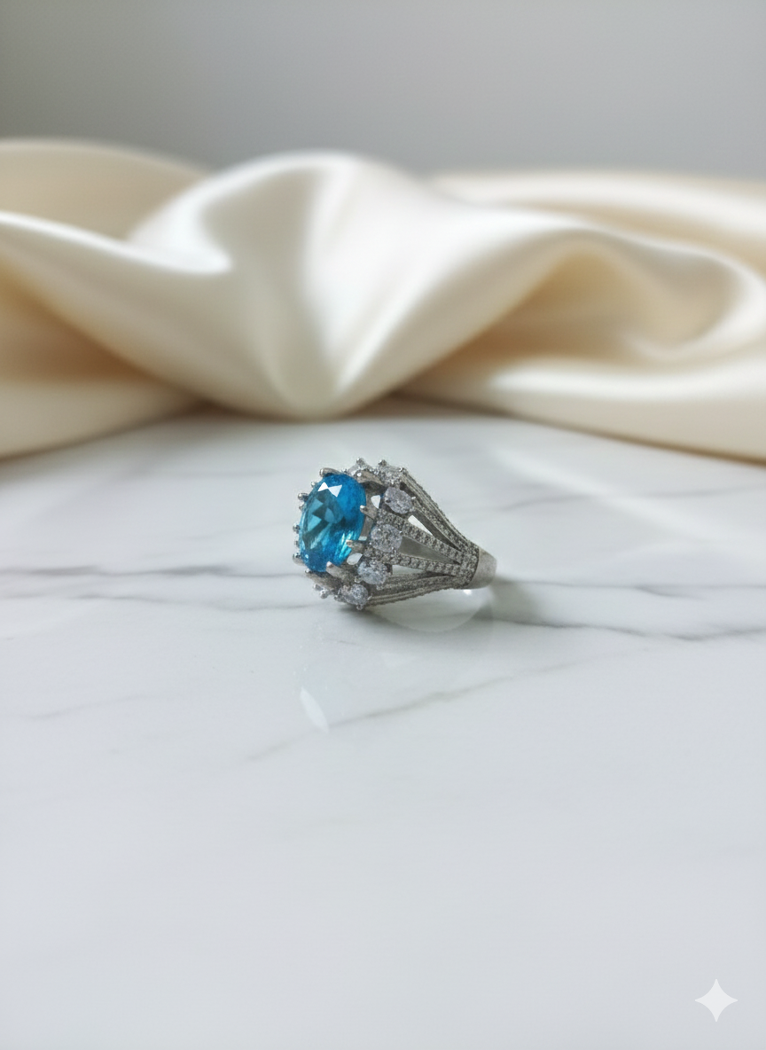 Sterling Silver Blue Topaz Cocktail Ring